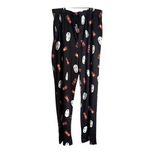 Hot Topic Mens Spirited Away Black Lounge Pants with White and Red Pattern